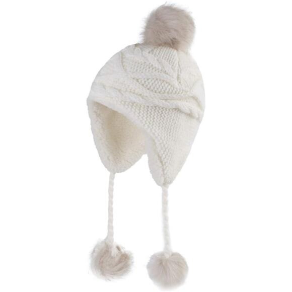 Kids White Girls Sherpa Earflaps Hat Kids Winter Hat Beanie Fuzzy Peruvian Hat - Picture 1 of 6